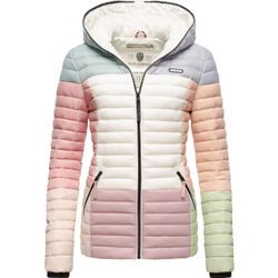 Steppjacke NAVAHOO "Multikulti", Damen, Gr. S (36), bunt (pastell), Obermaterial: 100% Nylon, Futter: 100% Polyester, Wattierung: 100% Polyester, Ärmelfutter: 100% Polyester, modisch, tailliert hüftbedeckend, Langarm Ärmel ohne Ärmelschlitz Rippstrickbündchen kontrastfarben, Jacken, stylische Colorblocking Übergangsjacke m. Kapuze