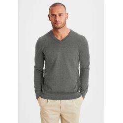 Strickpullover H.I.S, Herren, Gr. S (44/46), grau (dunkelgrau, meliert), Feinstrick, Obermaterial: 60% Baumwolle, 40% Polyester, meliert, Basic, regular fit, V-Ausschnitt, Langarm Strickbündchen, Pullover, mit V-Ausschnitt, Pullover aus Feinstrick, Baumwollmischung