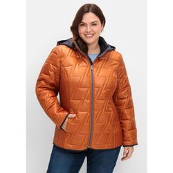 Steppjacke SHEEGO "Große Größen" Gr. 48, braun (cognac), Damen, Obermaterial: 100% Polyester;Futter: 100% Polyester;Wattierung: 100% Polyester, unifarben, Jacken, zum Wenden, mit Kapuze und Stehkragen