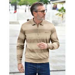 Poloshirt MARCO DONATI "Langarm-Shirt" Gr. 48/50, beige (beige, gestreift) Herren Shirts