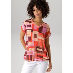 T-Shirt ANISTON CASUAL Gr. 36, bunt (rosa, rot, orange, gelb, hellbraun, braun, dunkelbraun) Damen Shirts im Material- und Mustermix