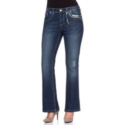 Bootcut-Jeans SHEEGO BY JOE BROWNS "Große Größen" Gr. 40, Normalgrößen, blau (dark blue denim) Damen Jeans mit Pailletten am Bund