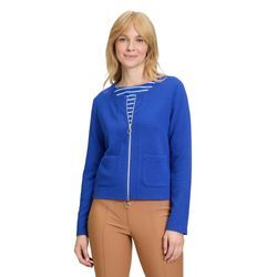 Sweatjacke BETTY BARCLAY "Betty Barclay Shirtjacke mit Struktur", Damen, Gr. 44, blau (adria), Obermaterial: 69% Polyester, 27% Viskose, 4% Elasthan., casual, tailliert normal, Rundhals, Langarm, Sweatjacken, Taschen