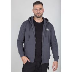 Kapuzensweatjacke ALPHA INDUSTRIES "Basic Zip Hoody SL", Herren, Gr. S, grau (grau schwarz), angeraute Sweatware, Obermaterial: 80% Baumwolle, 20% Polyester, bedruckt, modisch, normal normal, Rundhals, Sweatjacken