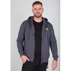 Kapuzensweatjacke ALPHA INDUSTRIES "Basic Zip Hoody SL", Herren, Gr. L, grau (grau schwarz), angeraute Sweatware, Obermaterial: 80% Baumwolle, 20% Polyester, bedruckt, modisch, normal normal, Rundhals, Langarm Rippbündchen, Sweatjacken