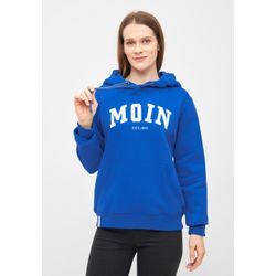 Kapuzenpullover DERBE "Moin", Damen, Gr. L, blau, Obermaterial: 80% Baumwolle, 20% Polyester, Basic, Langarm, Pullover, Kapuze, Nachhaltig, Organic Cotton, Gots