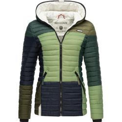 Steppjacke NAVAHOO "Multikulti" Gr. S (36), grün (tannengrün), Damen, Obermaterial: 100% Nylon, Futter: 100% Polyester, Wattierung: 100% Polyester, Ärmelfutter: 100% Polyester, colorblocking, Jacken, stylische Colorblocking Übergangsjacke m. Kapuze