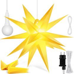 KESSER® Leuchtstern 3D, LED Weihnachtsstern mit Timer für innen und außen, Adventsstern Beleuchtet hängend Stern + Warmweiß Licht