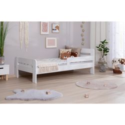 TiCAA Einzelbett Kinderbett Jugendbett, Bennet mit Rausfallschutz & Lattenrost für Schlafzimmer, Kinderzimmer Kiefer Massivholz Bettgestell 90 x 200 cm