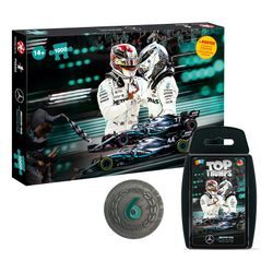 Mercedes Formel 1 Spielepaket: Puzzle + Top Trumps Kartenspiel + Sammler-Münze für Motorsport-Fans