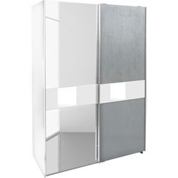 Schwebetürenschrank WIMEX "Weimar", grau (weiß, betonfarben, weißglas), B:135cm H:198cm T:64cm, Schränke