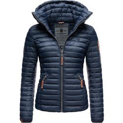 Steppjacke MARIKOO "Löwenbaby" Gr. XS (34), blau (navy) Damen Jacken stylische Übergangsjacke mit abnehmbarer Kapuze