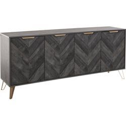 Sideboard LEONIQUE "Nanterie", grau (grau anthrazit, golden), B:176,5cm H:75cm T:40cm, Spanplatte, Sideboards, Kommode mit Fischgrätenmuster, Breite 176,5 cm