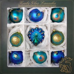 Weihnachtsbaumkugel KREBS GLAS LAUSCHA "Elegante Weihnacht, Weihnachtsdeko, Christbaumschmuck" Weihnachtsbaumkugeln bunt (türkis, blau, goldfarben) hochwertige Christbaumkugeln aus Glas, mundgeblasen