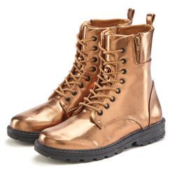 Stiefelette LASCANA, Damen, Gr. 36, braun (bronzefarben), Obermaterial: 100% Lederimitat. Futter: 100% Textilmaterial. Decksohle: 100% Textilmaterial. Laufsohle: 100% Synthetik, unifarben, metallic, casual, Schuhe, im angesagten Metallic-Look, Stiefel, Boots VEGAN