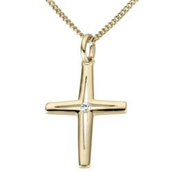 Kreuz-Anhänger FIRETTI "Schmuck Geschenk Gold 333 Halsschmuck Anhänger für Halskette Kreuz" Schmuckanhänger Gr. 0,01 ct P2 = erkennbare Einschlüsse, Gelbgold 333-Diamanten, 0,35 g, goldfarben (gelbgoldfarben, weiß, w=weiß) Damen mit Brillant