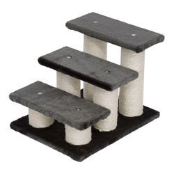 Tiertreppe Katzentreppe 3 Stufen Hundetreppe Treppe für Katze und Hunde Plüsch Dunkelgrau 45 x 35 x