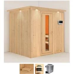 Sauna KARIBU "Solida", beige (naturbelassen), Saunaofen, externe Steuerung, 9 kW, Saunen, 9 KW-Ofen mit externer Steuerung, Topseller