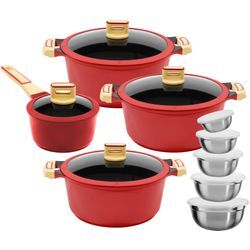 Topf-Set KING, rot (rot, 18tlg., set), Töpfe, Antihaft-Beschichtung, Induktion