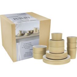 Kombiservice CREATABLE "Futuro", beige (sand, weiß), 16 tlg., Steinzeug, Geschirr-Sets, Service, je 4 Speiseteller, Dessertteller, Schalen, Kaffeebecher