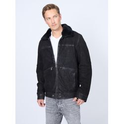 Lederjacke MUSTANG, Herren, Gr. L, schwarz, Obermaterial: 100% Schafsleder / Ärmelfutter: 100% Polyester / Futter: 100% Polyester / Kragen: 100% Lammfell, ohne Bündchen, Jacken