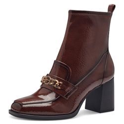 Stiefelette TAMARIS Gr. 37, braun (cognac) Damen Schuhe Blockabsatz, Partyschuh mit eleganter Zierkette und Logoemblem