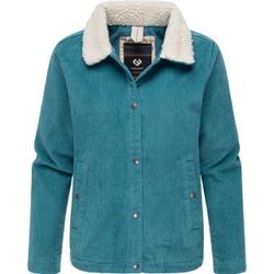 Cordjacke RAGWEAR "Walinea Corduroy", Damen, Gr. L (40), blau (ocean), Cord, Fleece, Außenmaterial: 100% Baumwolle, Innenfutter: 100% Polyester, Wattierung: 100% Polyester, casual, gerade hüftlang, ohne Ausschnitt, Jacken, Stylische Damen Jacke aus Cord mit Teddyfell-Kragen