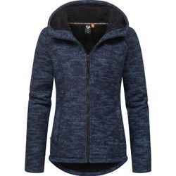 Kapuzenstrickjacke RAGWEAR "Lyshka Melange", Damen, Gr. 5XL (50), blau (navy), Grobstrick, Obermaterial: 56% Baumwolle, 44% Polyester; Innenfutter: 100% Polyester, sportlich, figurumspielend hüftbedeckend, hoch geschlossener Ausschnitt, Langarm Ärmel ohne Ärmelschlitz abgesteppte Kante, Strickjacken, Kuschelige Kapuzenjacke in Strick-Optik