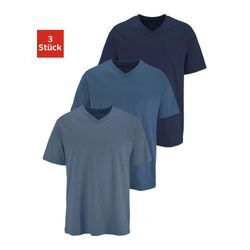 T-Shirt H.I.S, Herren, Gr. 5/M, blau (dunkelblau, mittelblau, graublau), Jersey, Obermaterial: 100% Baumwolle, unifarben, Basic, bequem, V-Ausschnitt, Kurzarm, Shirts, mit V-Ausschnitt aus Baumwolle, Unterhemd, T-Shirt