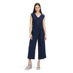 Overall CARTOON "Cartoon Jumpsuit mit Bindegürtel", Damen, Gr. 38, Normalgrößen, blau (navy blau), Obermaterial: 100% Polyester. Futter: 100% Polyester., modisch, tailliert, V-Ausschnitt, ohne Ärmel, Overalls, Design