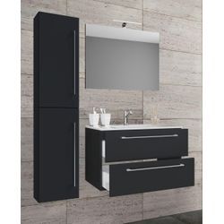 4-tlg. Waschplatz Badinos 80 cm Spiegel + Hochschrank schwarz