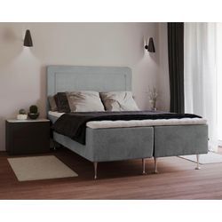 Boxspringbett INOSIGN "Hacer", grau (light gray), B:121cm L:208cm, 100% Polyester, Komplettbetten, Boxspringbett, Topper, H2 oder H3 und in Breiten 70,80,90,120,140,160,180 wählbar