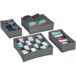 Unterwäsche Organizer, 4 tlg. Schubladen Ordnungssystem Kleiderschrank, für Socken, BHs, Unterhosen, hellgrau - Relaxdays