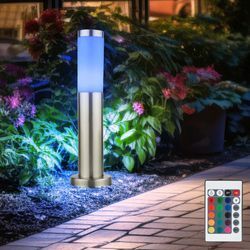 Etc-shop - Außen Stehleuchte Sockellampe Wegeleuchte Standlampe Gartenleuchte, Kunststoff Edelstahl silber, Fernbedienung dimmbar, rgb led 8,5W 806Lm