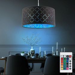 Globo Lighting - Hängelampe dimmbar mit Fernbedienung Esstischleuchte Pendellampe modern led Wohnzimmerleuchte, rgb Farbwechsel Textil Schirm rund,