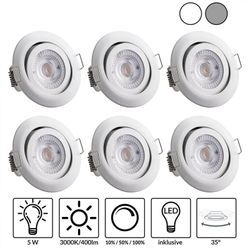 Einbaustrahler 6er Set led Flach 68mm Dimmbar Schwenkbar Warmweiß 3000K Rund 230V Spots Deckenspots Einbauleuchten Deckenstrahler Lampe weiß - Monzana