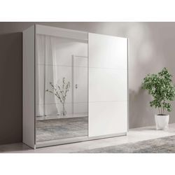 Kleiderschrank INOSIGN "Kleiderschrank Fresno mit 5 Einlegeböden, Spiegel und Kleiderstange", weiß, B:150,6cm H:207cm T:61,5cm, Melamin, Schränke, Garderobe mit 2 Schwebetüren, B/H/T 150/207/62 cm