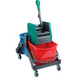 Putzwagen LEIFHEIT "Professional Nasswischwagen Duo", bunt (rot, blau, grün, schwarz), B:40cm H:102cm L:60cm, Kunststoff, Stahl, Aluminium, Transportwagen