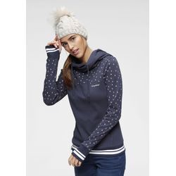 Hoodie KANGAROOS Gr. 32/34 (XS), blau (marine), Damen, Interlock, Obermaterial: 100% Baumwolle. Bündchen: 100% Baumwolle, unifarben mit Farbeinsatz, kontrastfarbene Details, bedruckt, Sweatshirts, Langarm, figurbetonter Schnitt, aus Baumwolle, mit Kapuze