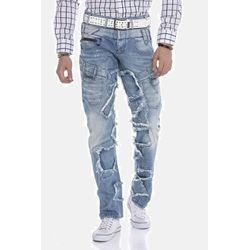 Straight-Jeans CIPO & BAXX "DENIM", Herren, Gr. 29, Länge 32, blau (iceblau), 100% Baumwolle, unifarben, casual, figurumspielend lang, Jeans, bequeme Jeans im trendigen Patchwork-Design, CD617