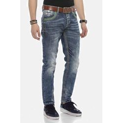 Straight-Jeans CIPO & BAXX "DENIM", Herren, Gr. 29, Länge 32, blau, 80% Baumwolle;19% Polyester;1% Elasthan, unifarben, casual, figurumspielend lang, Jeans, bequeme Jeans mit auffälligen Ziernähten, CD597