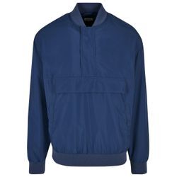 Bomberjacke URBAN CLASSICS "Urban Classics Herren Pullover Bomber Jacket", Herren, Gr. L, blau (dunkelblau), 100% Polyester, unifarben, casual, oversize, V-Ausschnitt, Langarm, Jacken