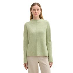 Stehkragenpullover TOM TAILOR Gr. L (40), grün (pure sage melange) Damen Pullover mit LENZING™ EcoVero™