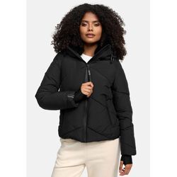 Winterjacke MARIKOO "Simaraa" Gr. L, schwarz Damen Jacken mit abnehmbarem Kunstfellkragen