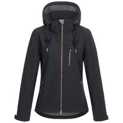 Softshelljacke DEPROC ACTIVE "PEAK CREEK WOMEN", Damen, Gr. 36 (S), schwarz, 96% Polyester; 4% Elasthan, sportlich, körpernah, Langarm gerader Abschluss mit Gummizug, Jacken, mit abnehmbarer Kapuze