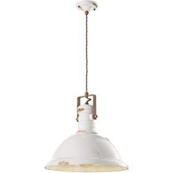 Licht-erlebnisse - Hängeleuchte Metall Keramik d: 40 cm rund h: max. 156 cm Weiß Shabby Antik E27 Vintage Keramiklampe