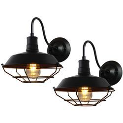 2er Wandleuchten Vintage, Industrielle Stil Wand Sconce mit Metall Käfig, Wandlampe Innen E27 Fassang für Esszimmer Wohnzimmer Schlafzimmer (Schwarz)