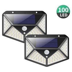 Outdoor-Solarlampe, leistungsstarke Version, 2 Stück, 100 LEDs, 2200 mAh, wasserdicht, 270.180 Bewegungssensor, Solar-Wandstrahler