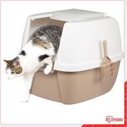 Katzenklo mit Schaufel, bis 8 kg, Weiß/Beige, mit Deckel, Katzentoilette, abnehmbarer Rand, Für große Katzen, Kätzchen, geschlossen, xxl Toilette,