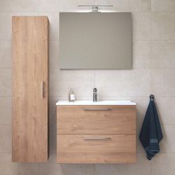 Mia Möbelset Badezimmerschranks 79x61x39,5 cm mit Spiegel, Waschbecken und Led-Beleuchtung + Schrank 145x35x35cm für Badezimmer - Vitra